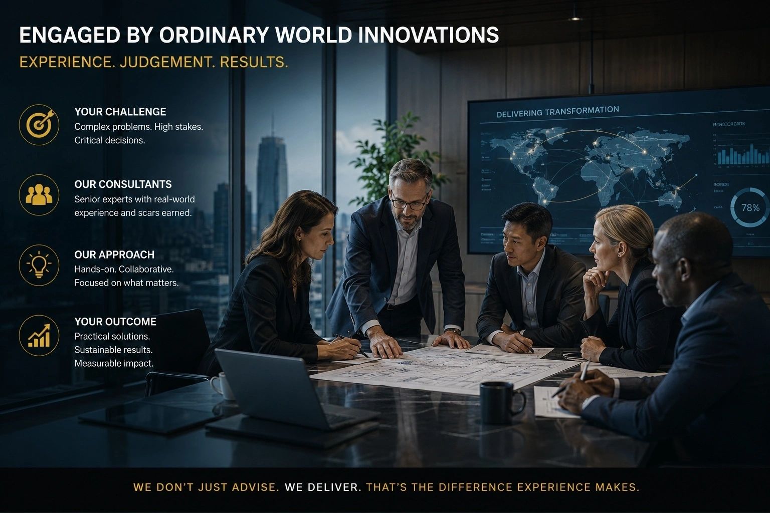 How an engagement with Ordinary World Innovations runs: your challenge, our consultants, our approach, your outcome.